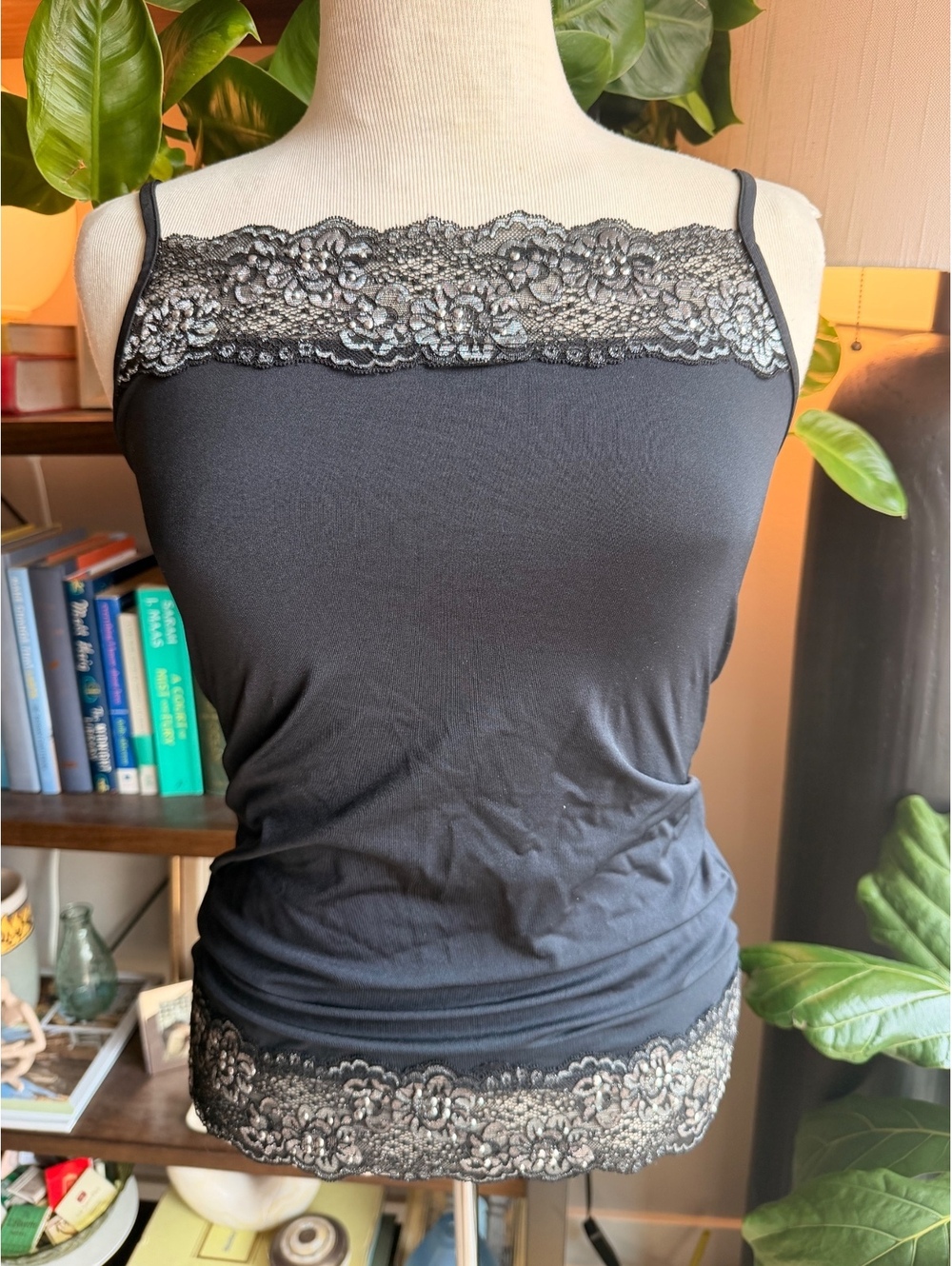 Y2K Maurices Black Lace Trim Camisole Tank Top Size Small